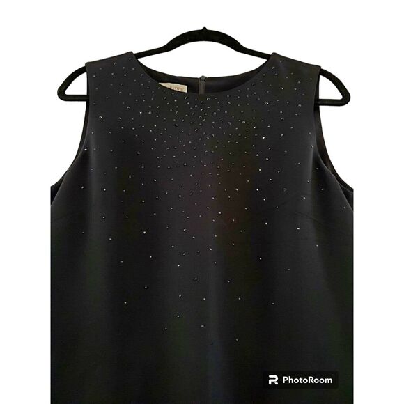 Jones New York Dress Women's 12 Black Sheath Cocktail Rhinestones Slit Lined - Picture 2 of 4